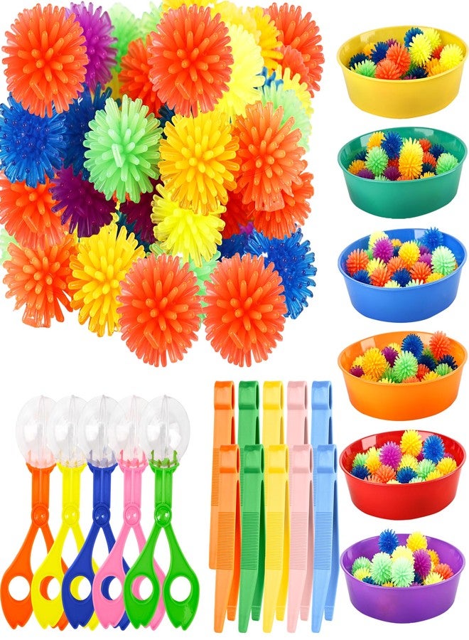 Feradny 141 Pieces Fine Motor Toy Counting Sorting Sensory Bin Filler Include 6 Colorful Sorting Cup 10 Tweezers 5 Bear Ball Clip 120 Hedge Balls for Kid Early Skill Education - Image 1